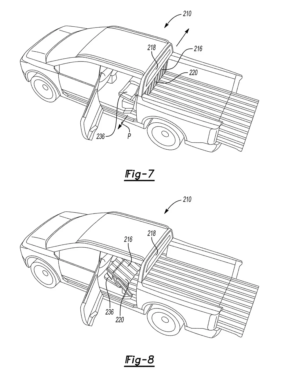 Ford Maverick EV Pickup Ranchero EV pickup design & passthrough potential preview in patent images anchero EV pickup design & passthrough 3